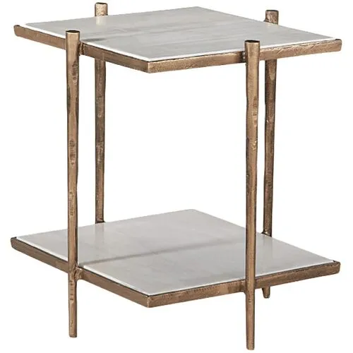 Nathan End Table - Brass/White Marble - Gold