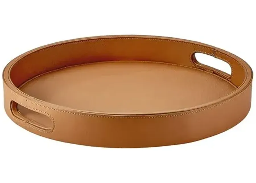 Round Leather Bar Tray - Gray Malin - Brown