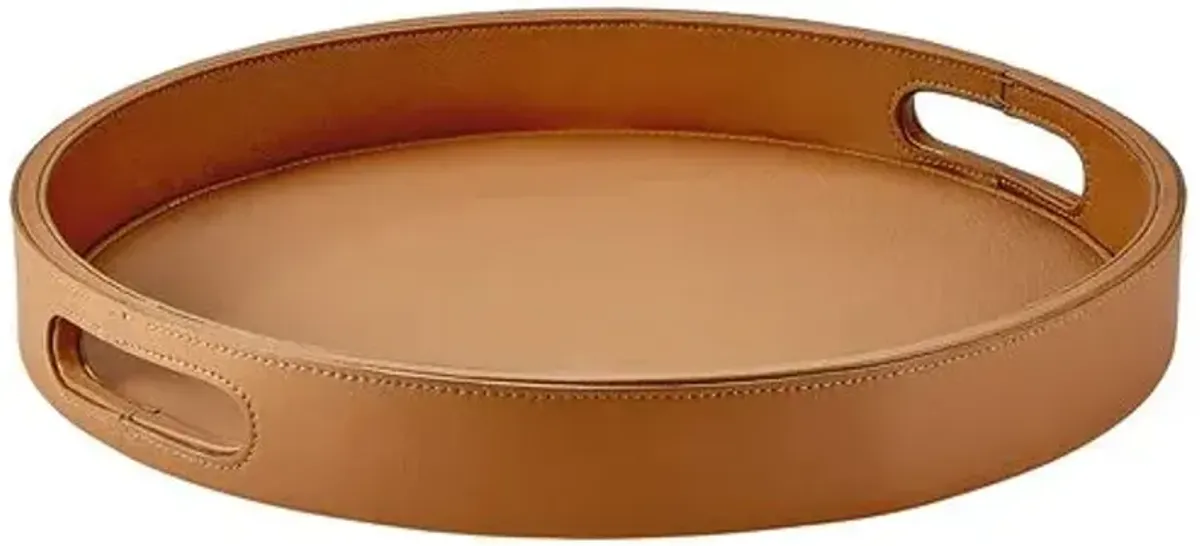 Round Leather Bar Tray - Brown