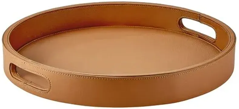 Round Leather Bar Tray - Gray Malin - Brown