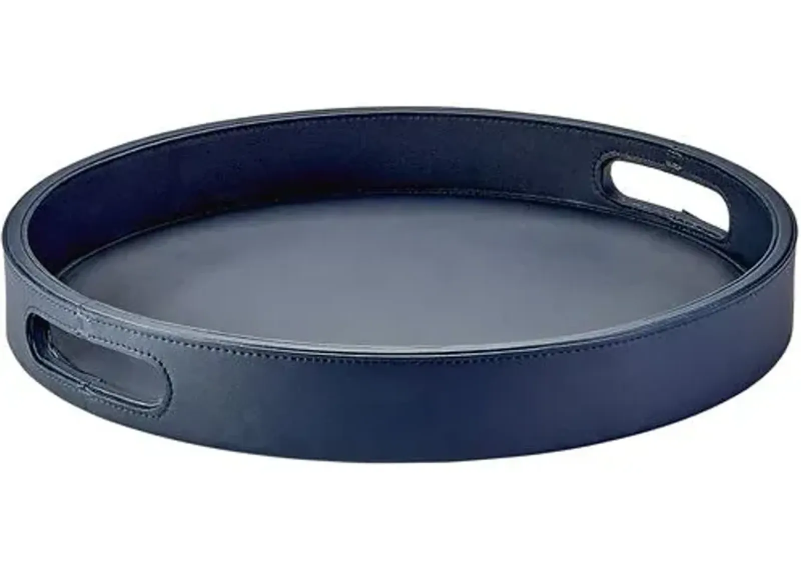 Round Leather Bar Tray - Blue