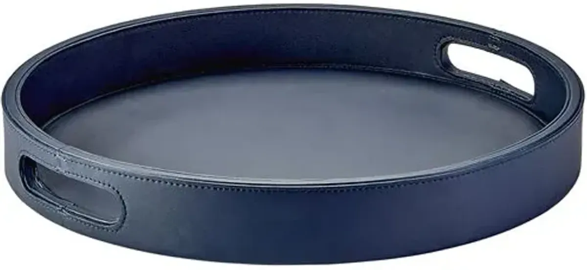 Round Leather Bar Tray - Blue