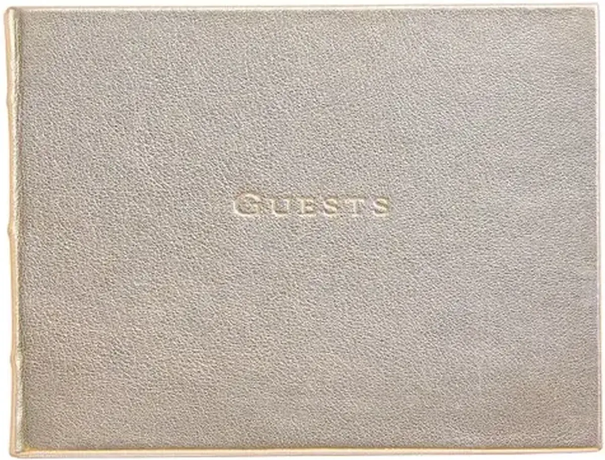 Metallic Leather Guest Book - White Gold