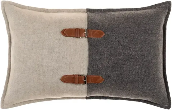 Branson Leather Buckle 14x22 Lumbar Pillow, Gray/Black