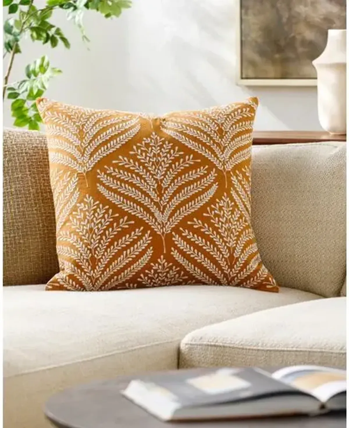 Eliana Embroidered Leaf Pillow