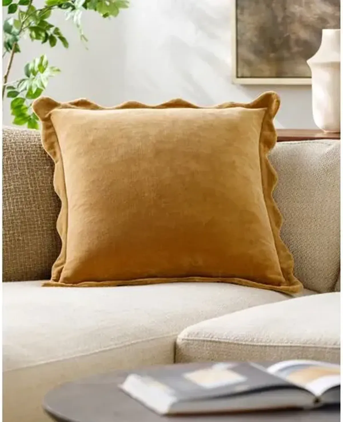 Elfie Scallop Trim Velvet Pillow