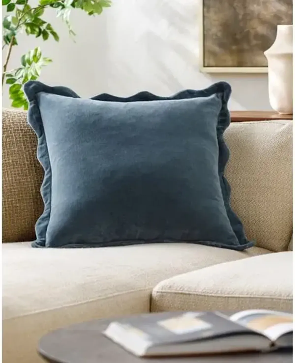 Elfie Scallop Trim Velvet Pillow