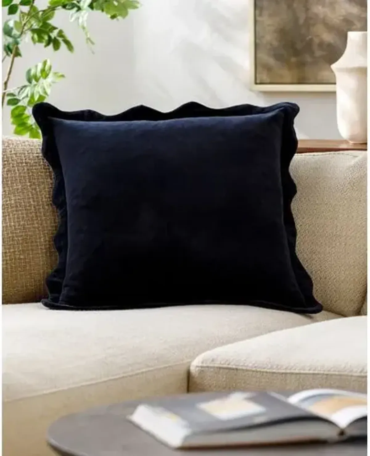 Elfie Scallop Trim Velvet Pillow