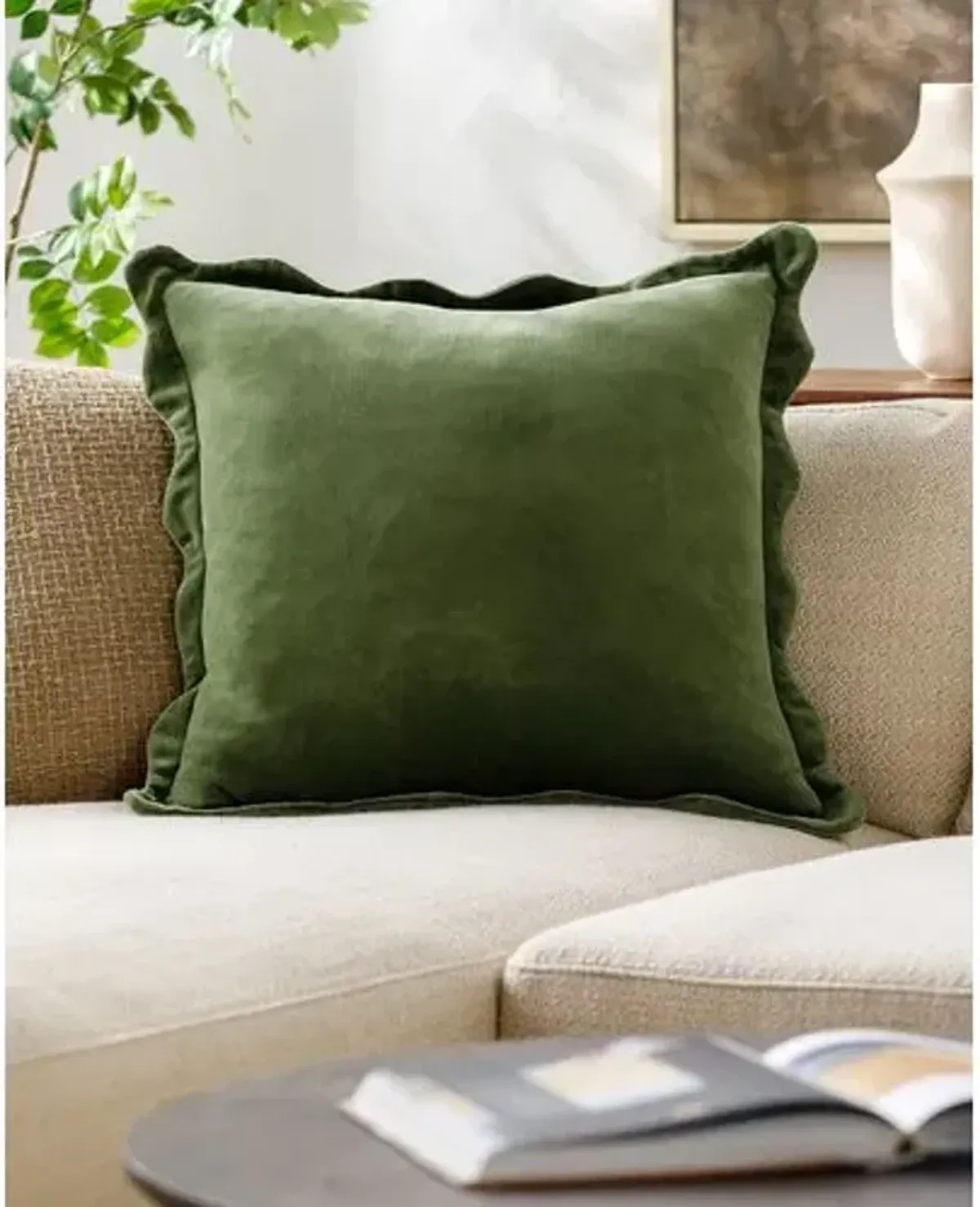 Elfie Scallop Trim Velvet Pillow