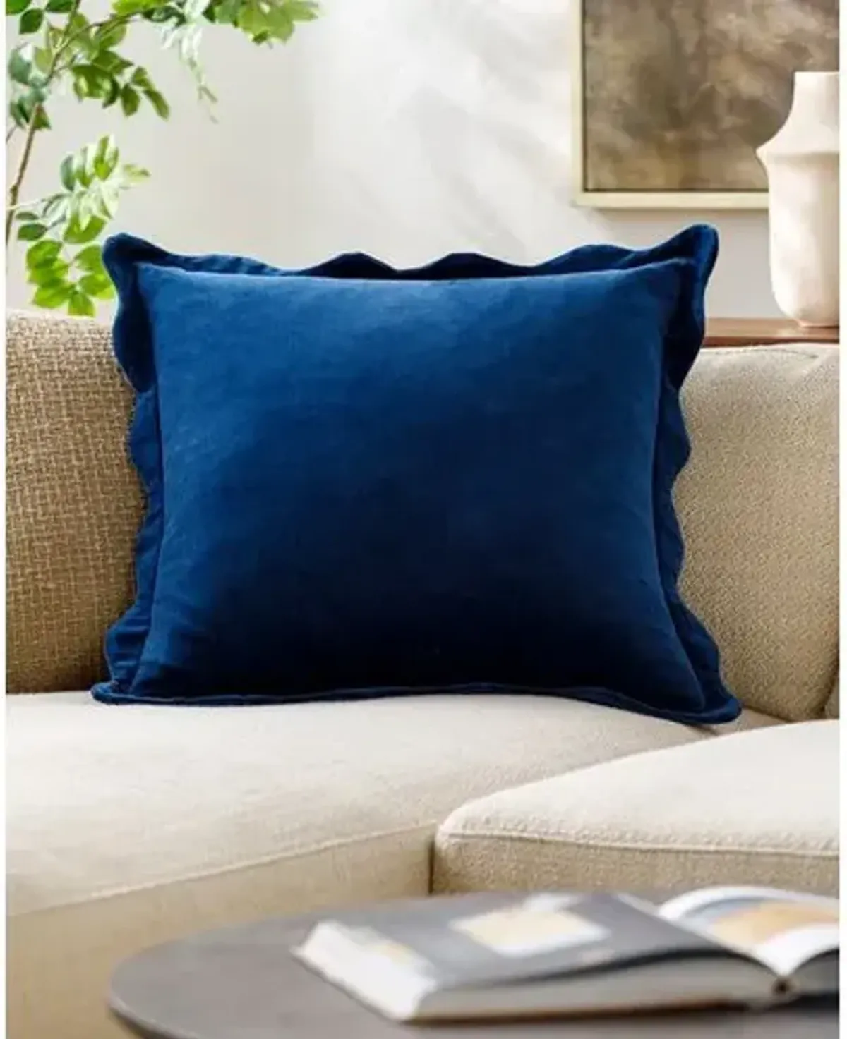 Elfie Scallop Trim Velvet Pillow