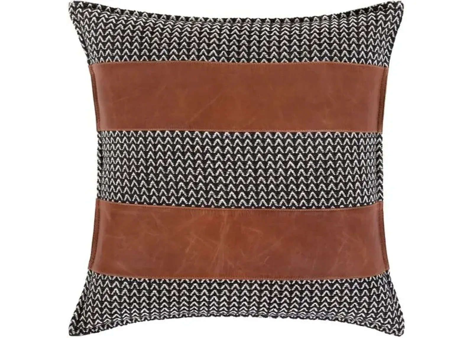 Fiona 20x20 Leather Pillow - Brown/Black/Ivory