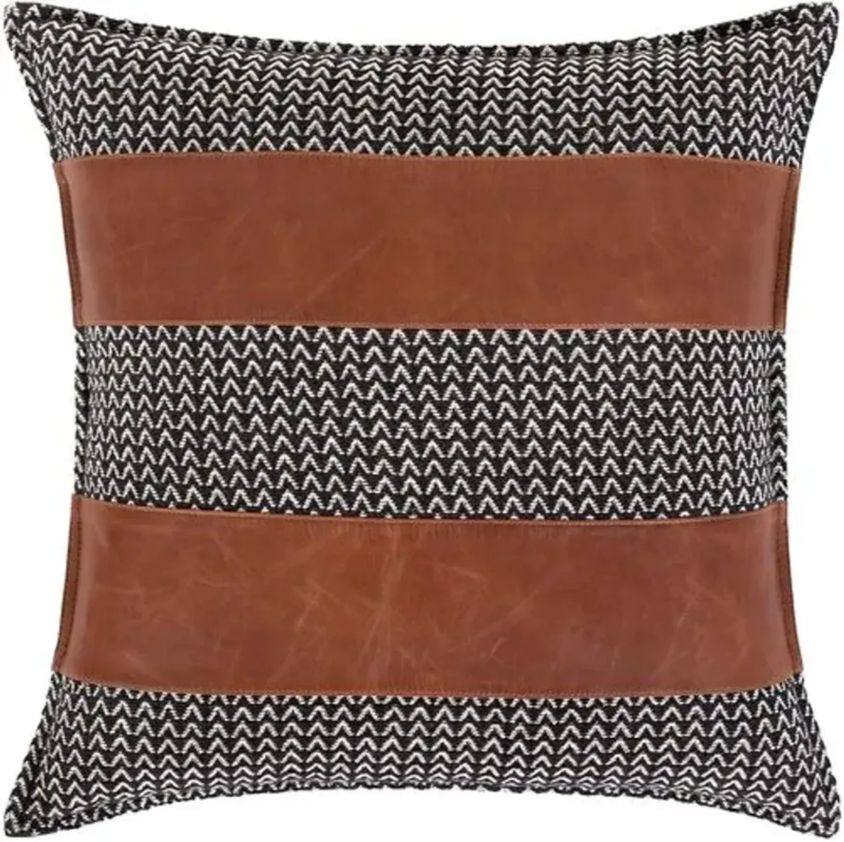 Fiona 20x20 Leather Pillow - Brown/Black/Ivory