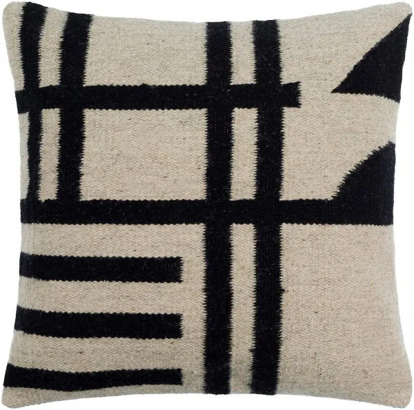 Garold Wool Pillow, Ivory/Black