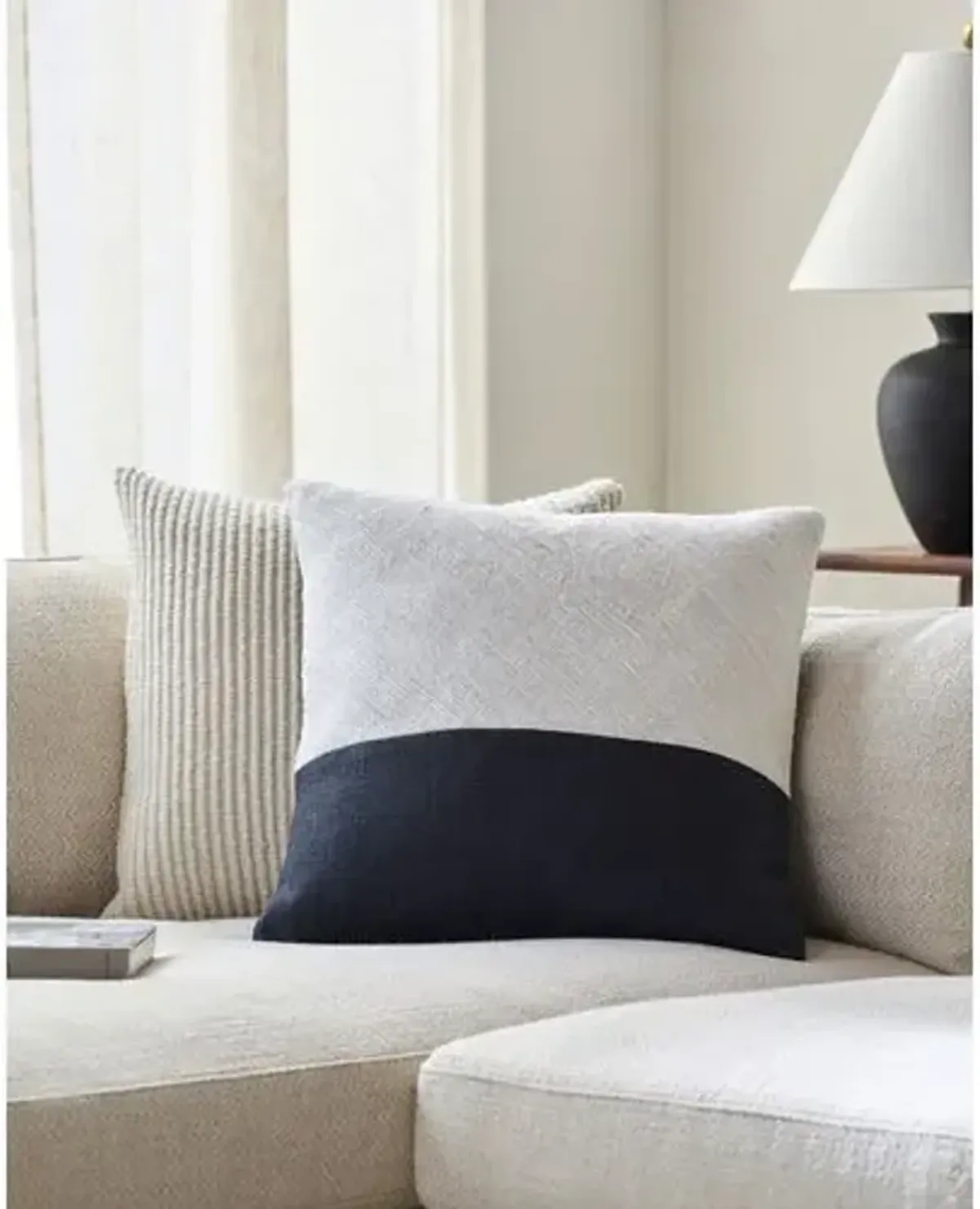 Loomed Linen Colorblock Pillow - Off-White/Onyx