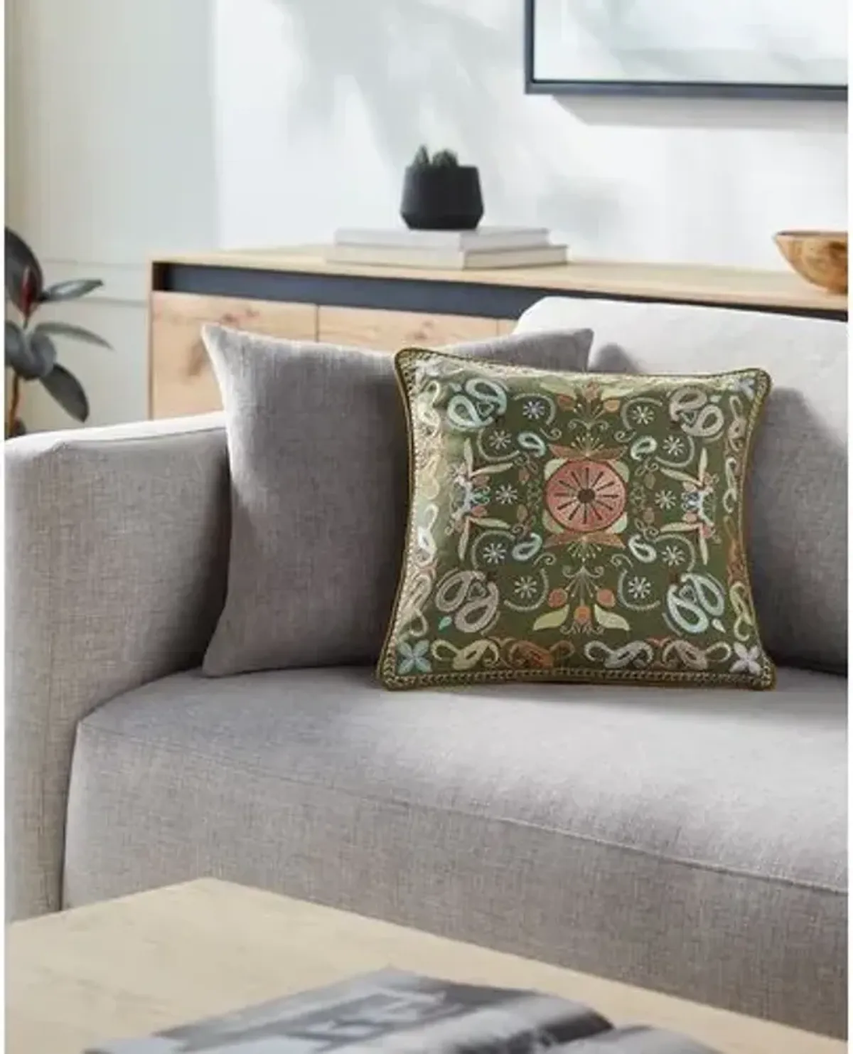 Millie Kay Embroidered Pillow - Olive