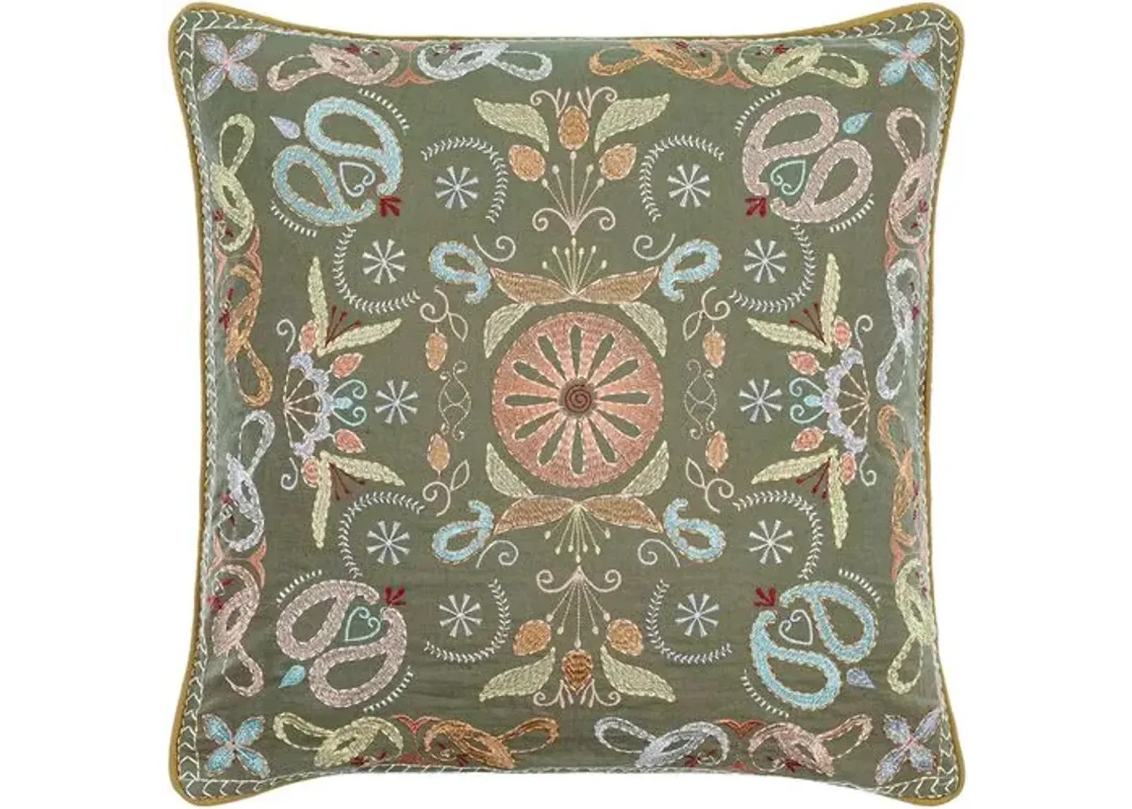 Millie Kay Embroidered Pillow - Olive