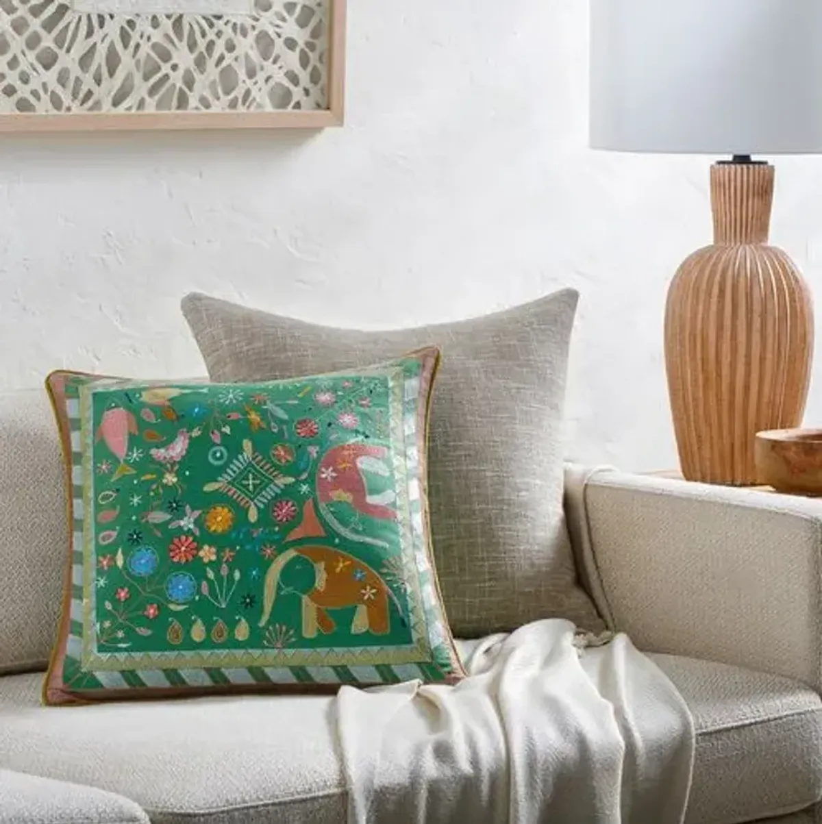 Theodore Embroidered Pillow - Sage