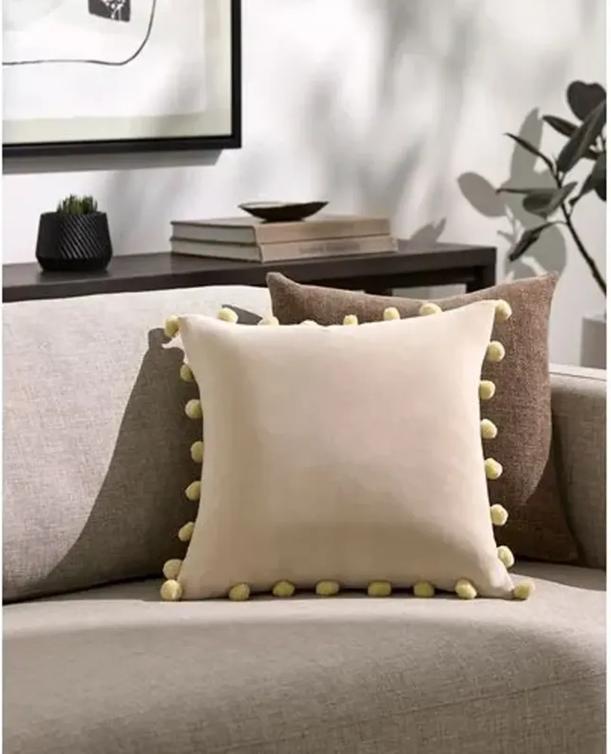 Rhonin Pom Pom Trim Velvet Pillow