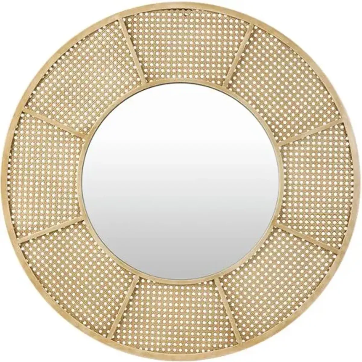 Sansa Round Cane Wall Mirror - Khaki