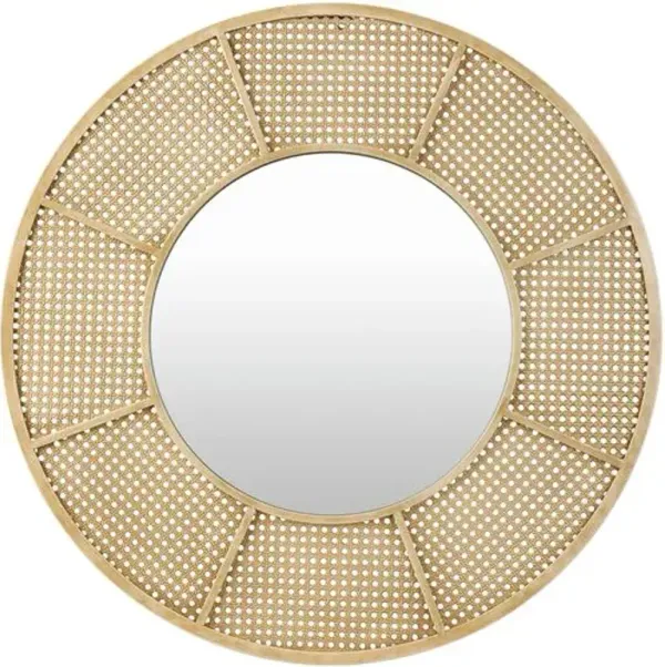 Sansa Round Cane Wall Mirror - Khaki