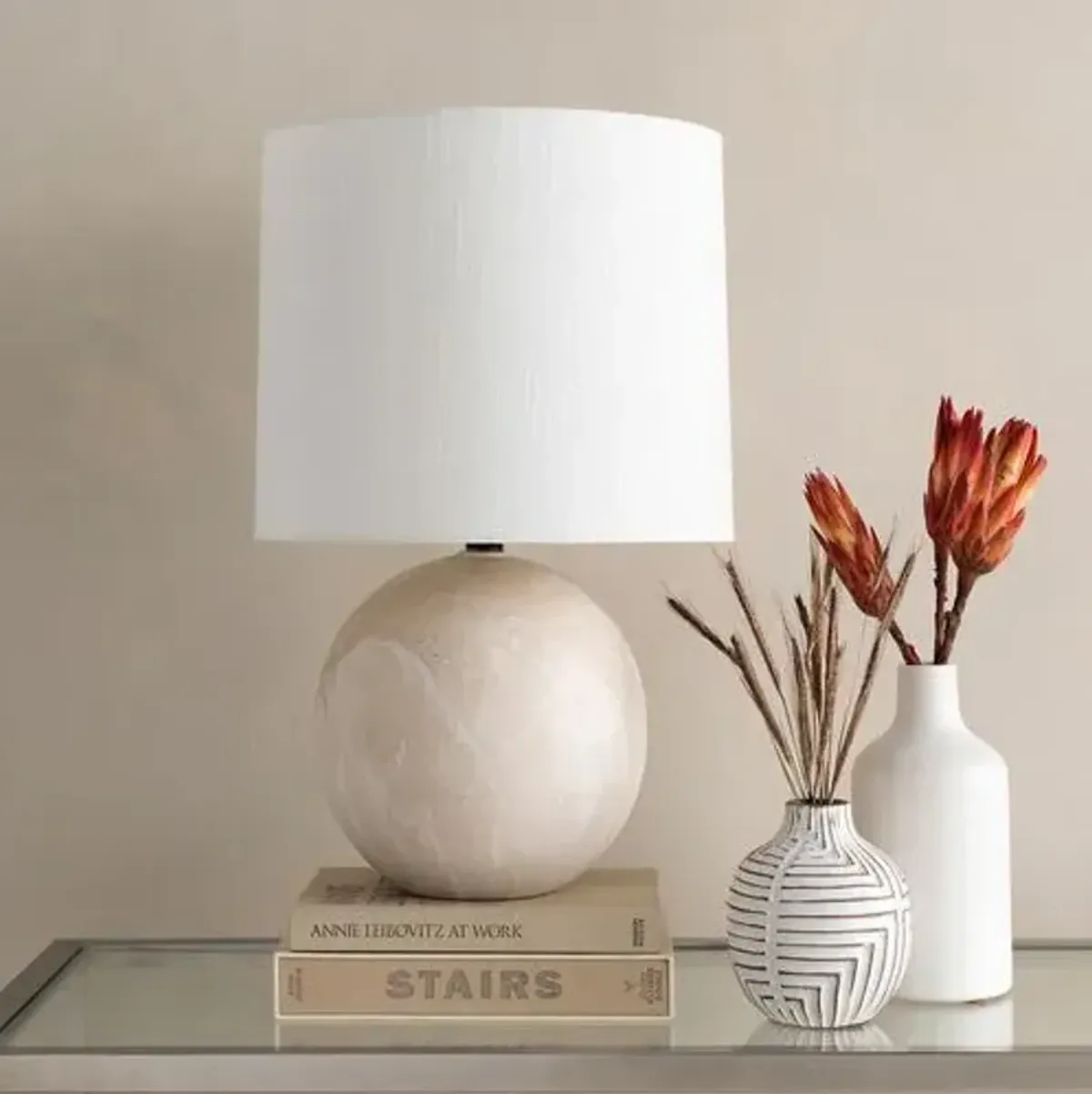 Bruno Ball Table Lamp - White Marbled