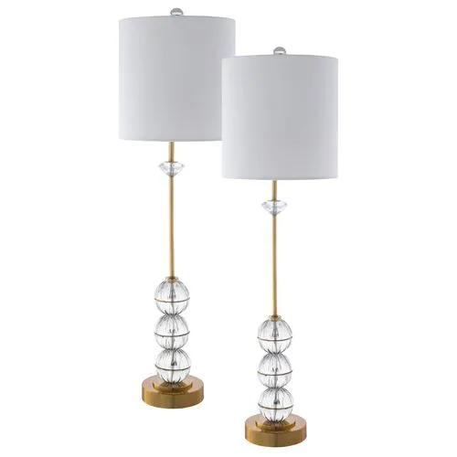 Set of 2 Gesina Buffet Table Lamps - Crystal/Brass - Clear