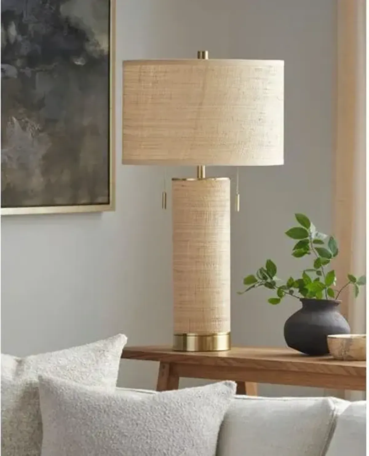 Malka Rattan Table Lamp - Tan/Gold - Multi