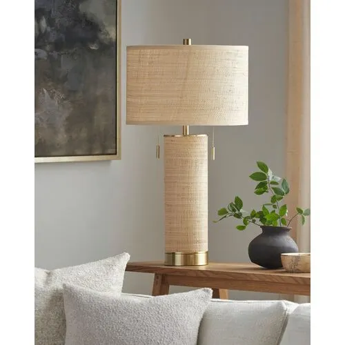 Malka Rattan Table Lamp - Tan/Gold - Multi