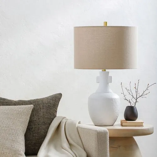 Londyn Ceramic Table Lamp - White/Wheat