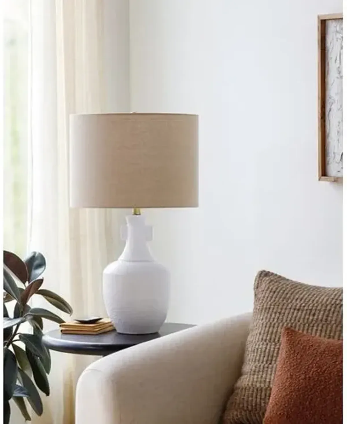 Londyn Ceramic Table Lamp - White/Wheat