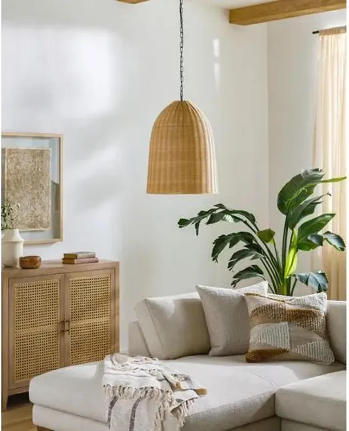 Brixley Rattan Dome Pendant - Beige