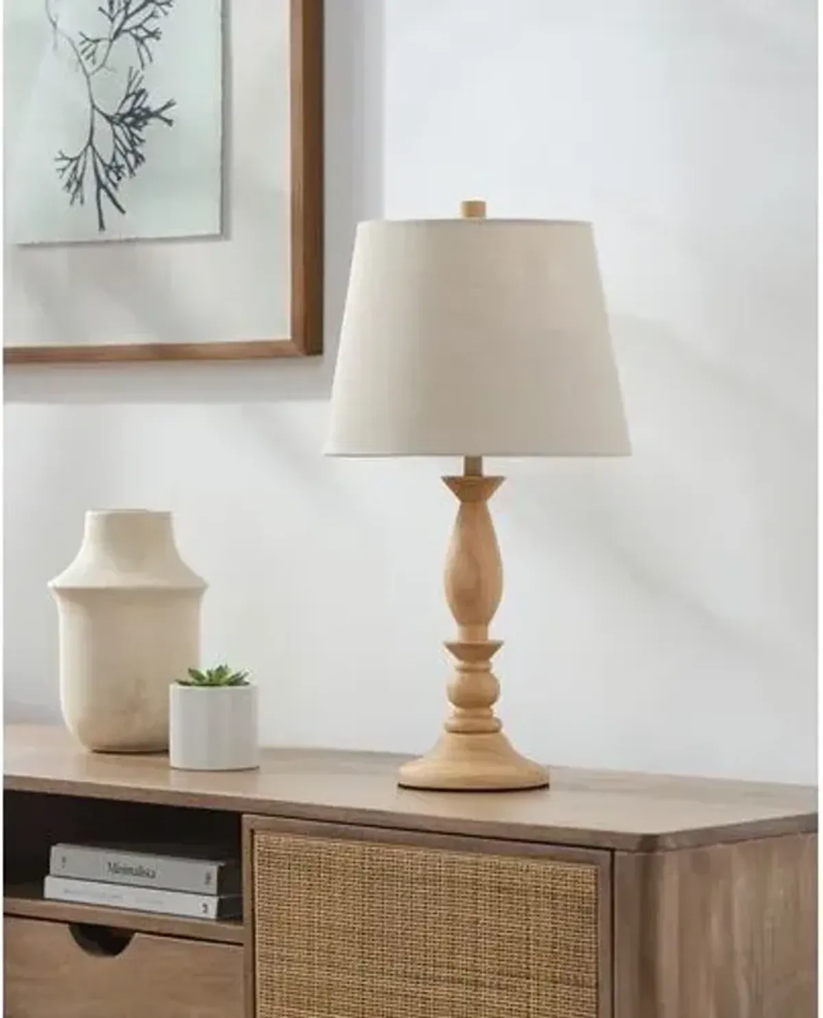 Edisto Painted Wood Table Lamp - Natural - Beige