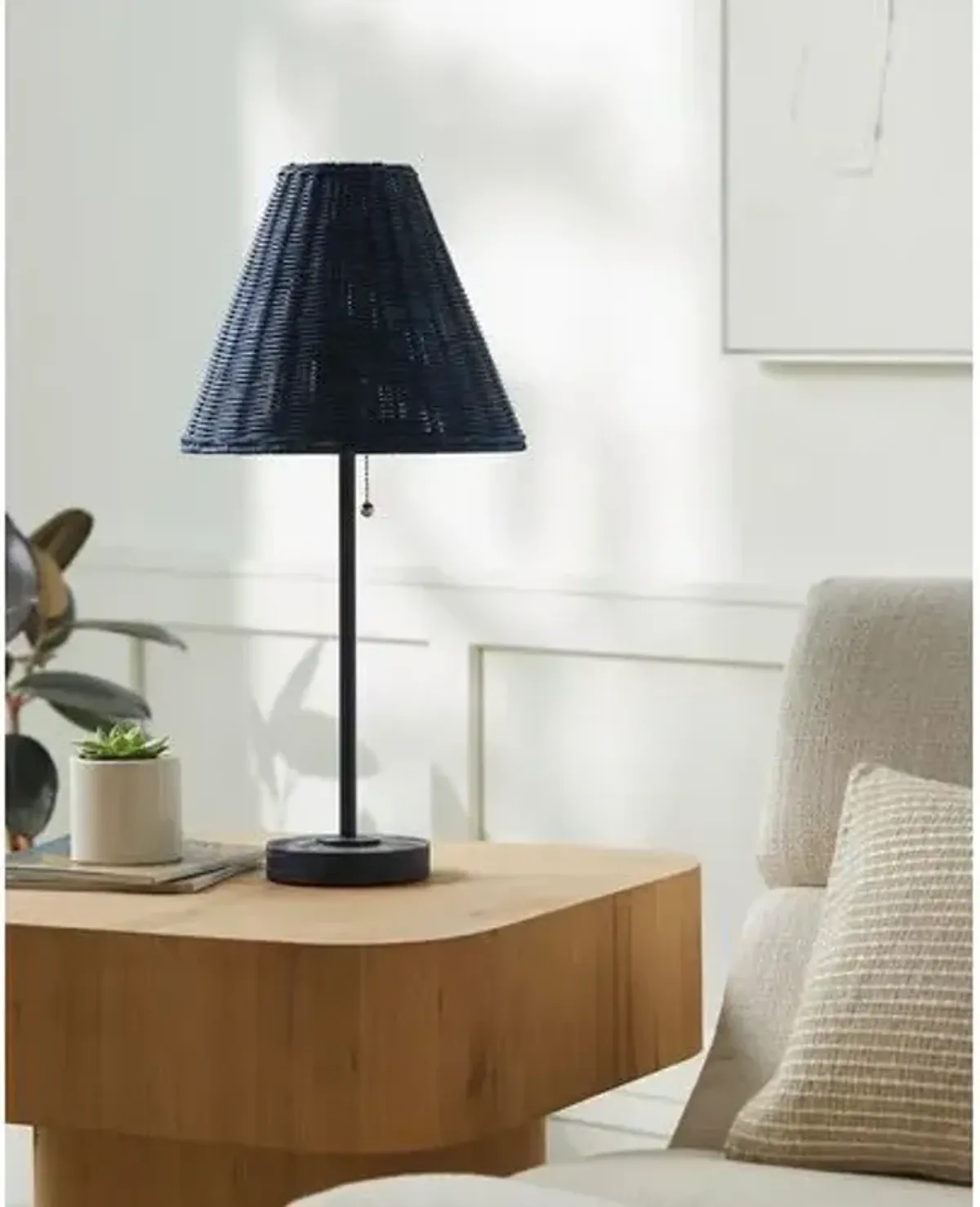 Caspian Rattan Accent Table Lamp - Blue - 23Hx5.25Wx5.25D in