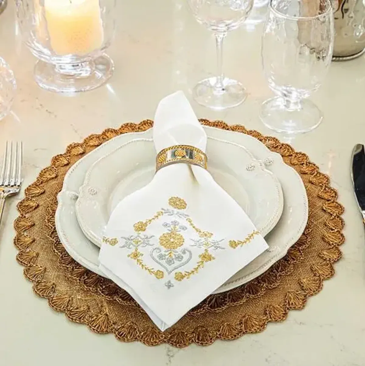 Heidi Embroidered Napkin - Gold/Silver - Juliska