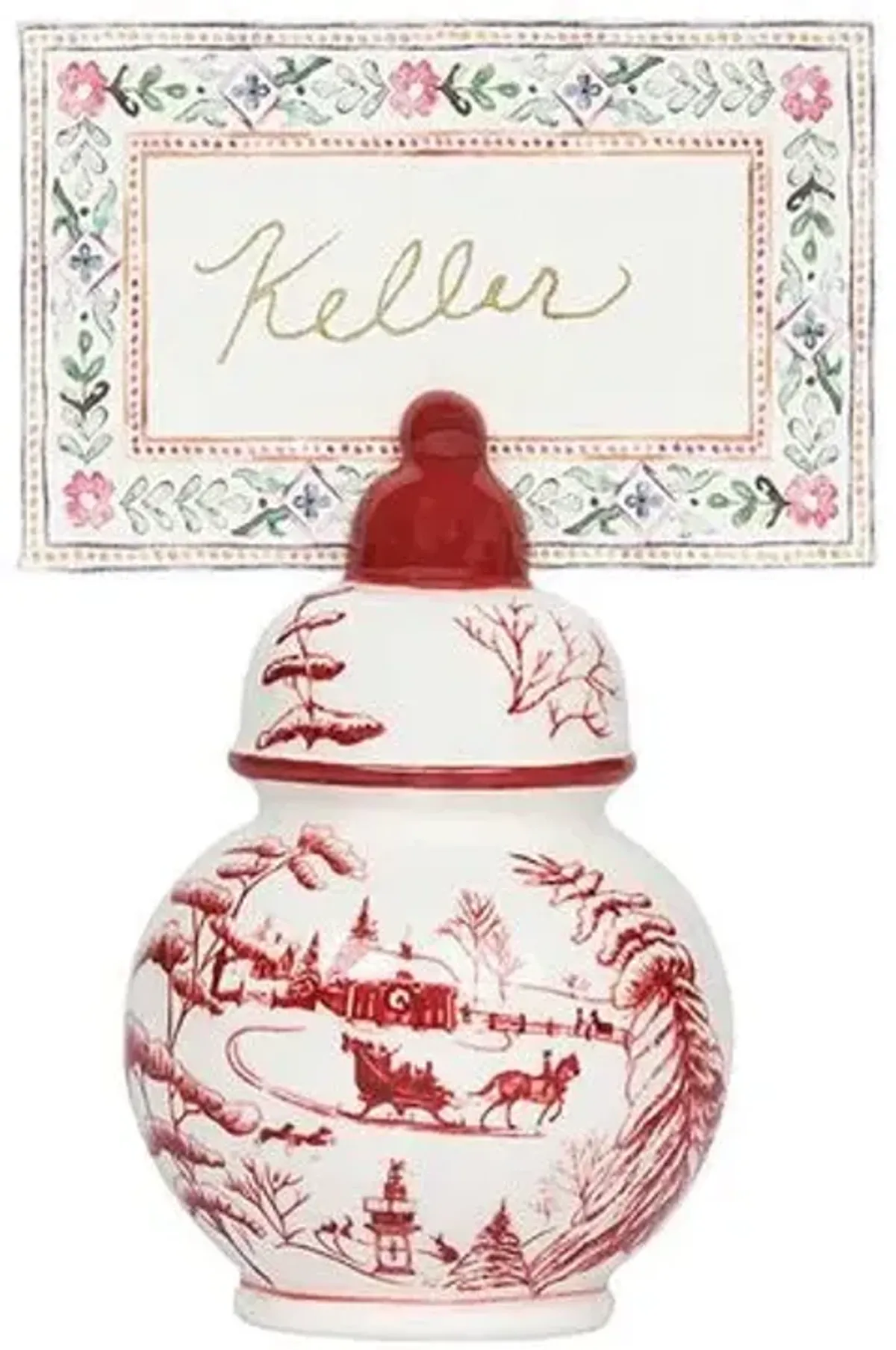 Set of 4 Country Estate Winter Frolic Ginger Jar Place Card Holders - Ruby - Juliska - Red