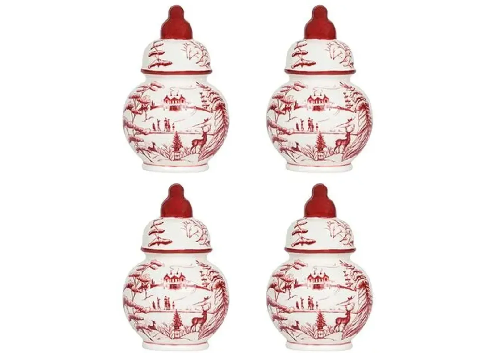 Set of 4 Country Estate Winter Frolic Ginger Jar Place Card Holders - Ruby - Juliska - Red