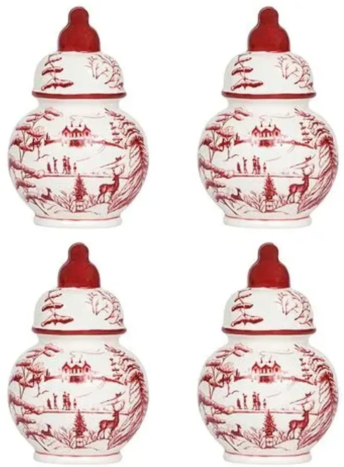 Set of 4 Country Estate Winter Frolic Ginger Jar Place Card Holders - Ruby - Juliska - Red