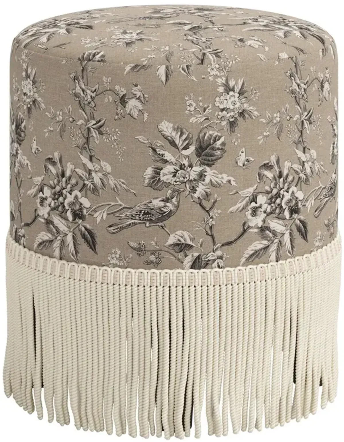 Ann Fringe Ottoman, Michigan Bird Toile