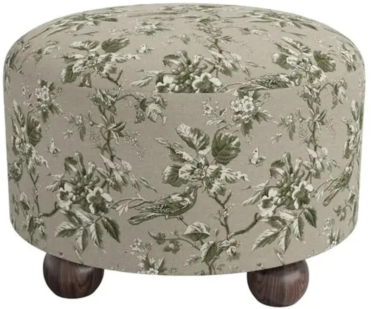 Brooke Ottoman - Michigan Bird Toile - Green