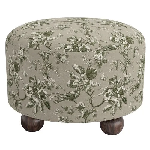 Brooke Ottoman - Michigan Bird Toile - Green