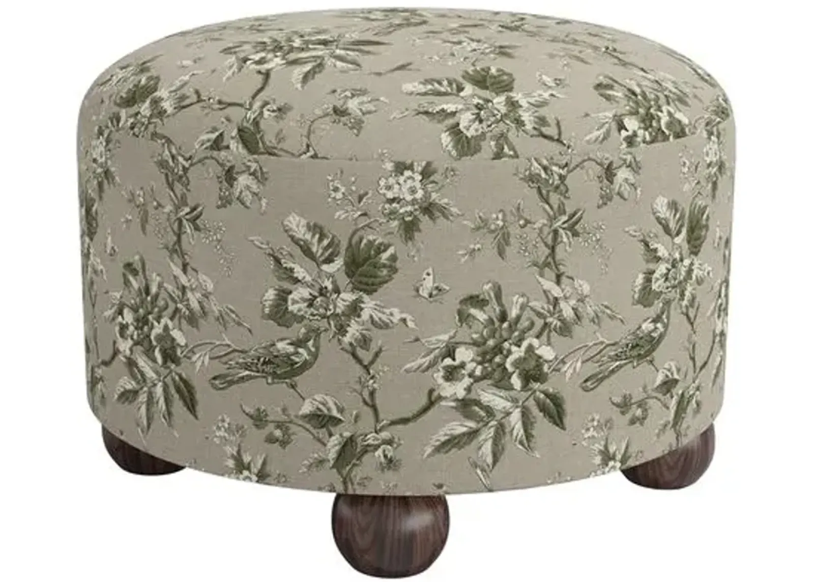 Brooke Ottoman - Michigan Bird Toile - Green