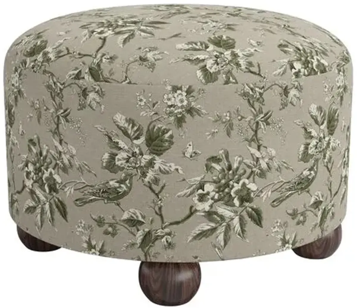 Brooke Ottoman - Michigan Bird Toile - Green