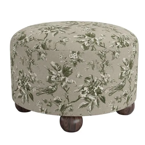 Brooke Ottoman - Michigan Bird Toile - Green