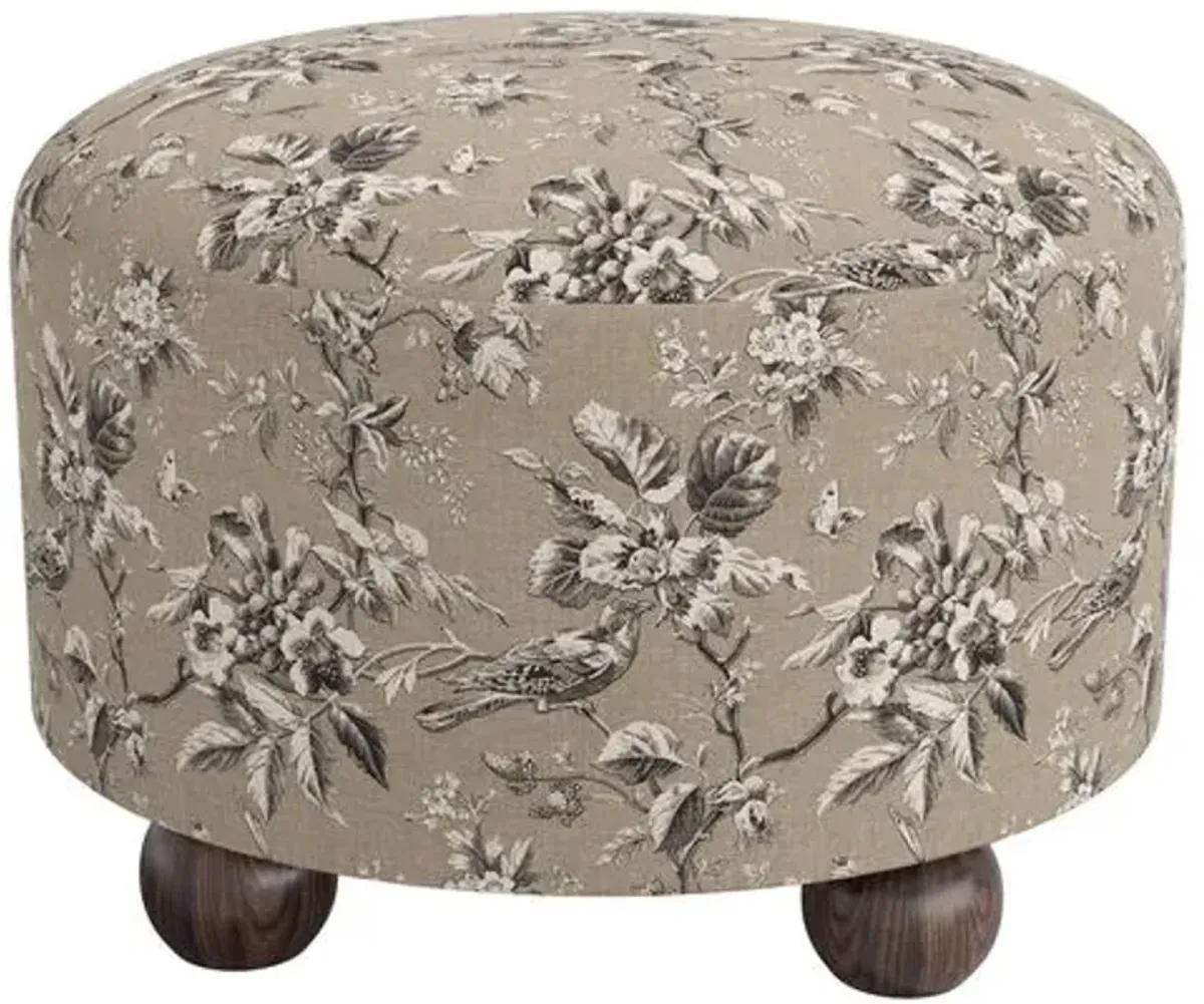 Brooke Ottoman - Michigan Bird Toile - Beige