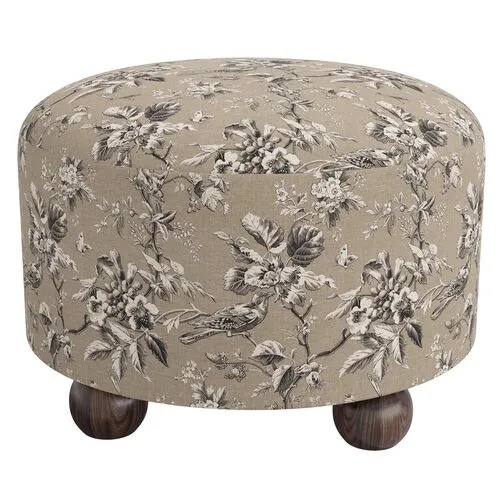 Brooke Ottoman - Michigan Bird Toile - Beige