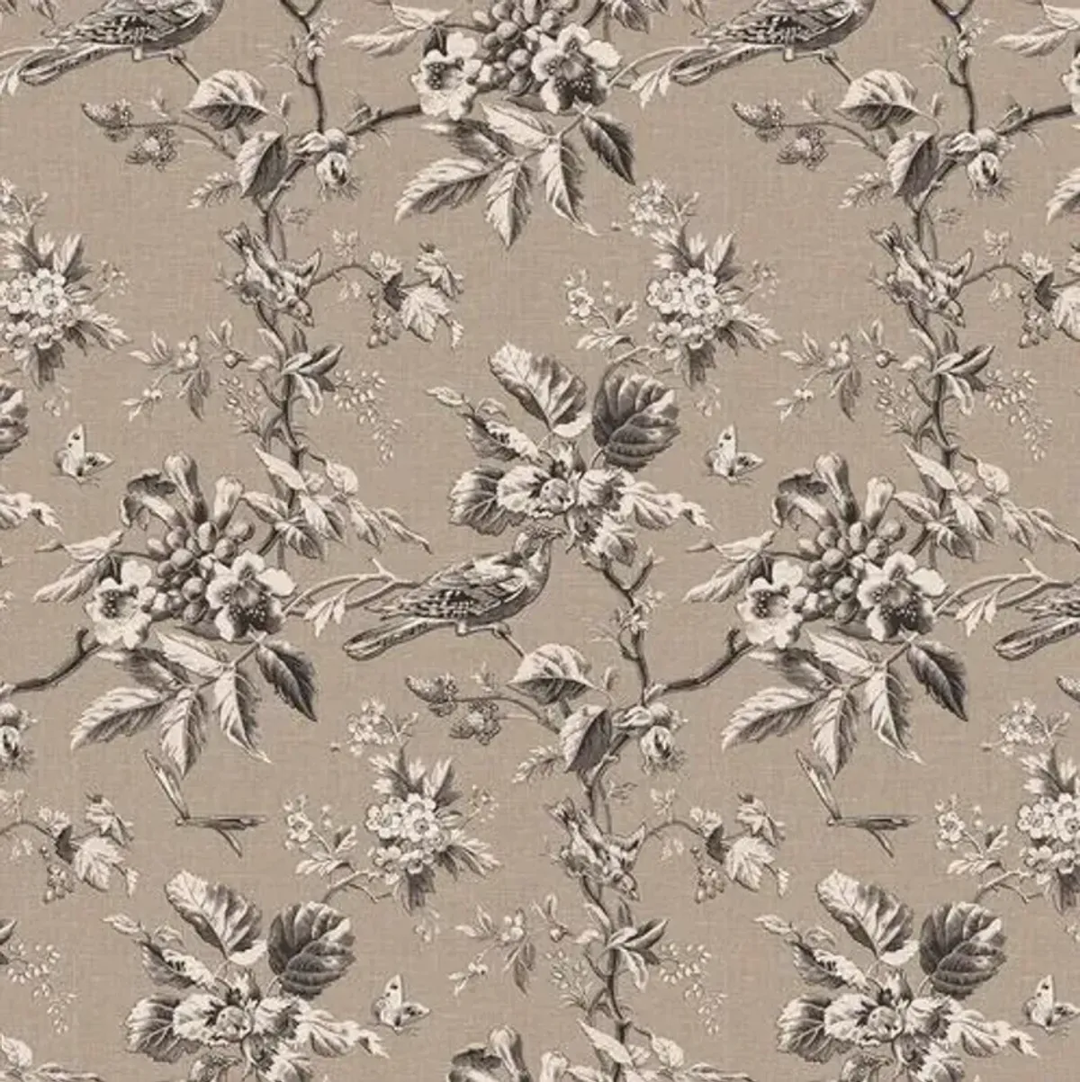 Brooke Ottoman - Michigan Bird Toile - Beige