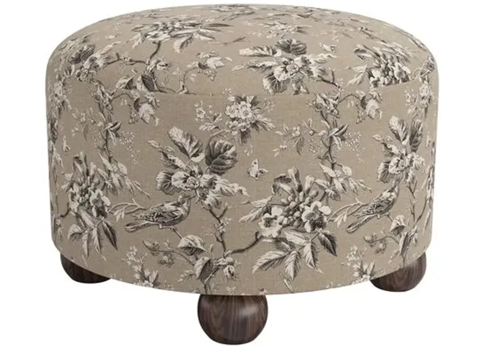 Brooke Ottoman - Michigan Bird Toile - Beige