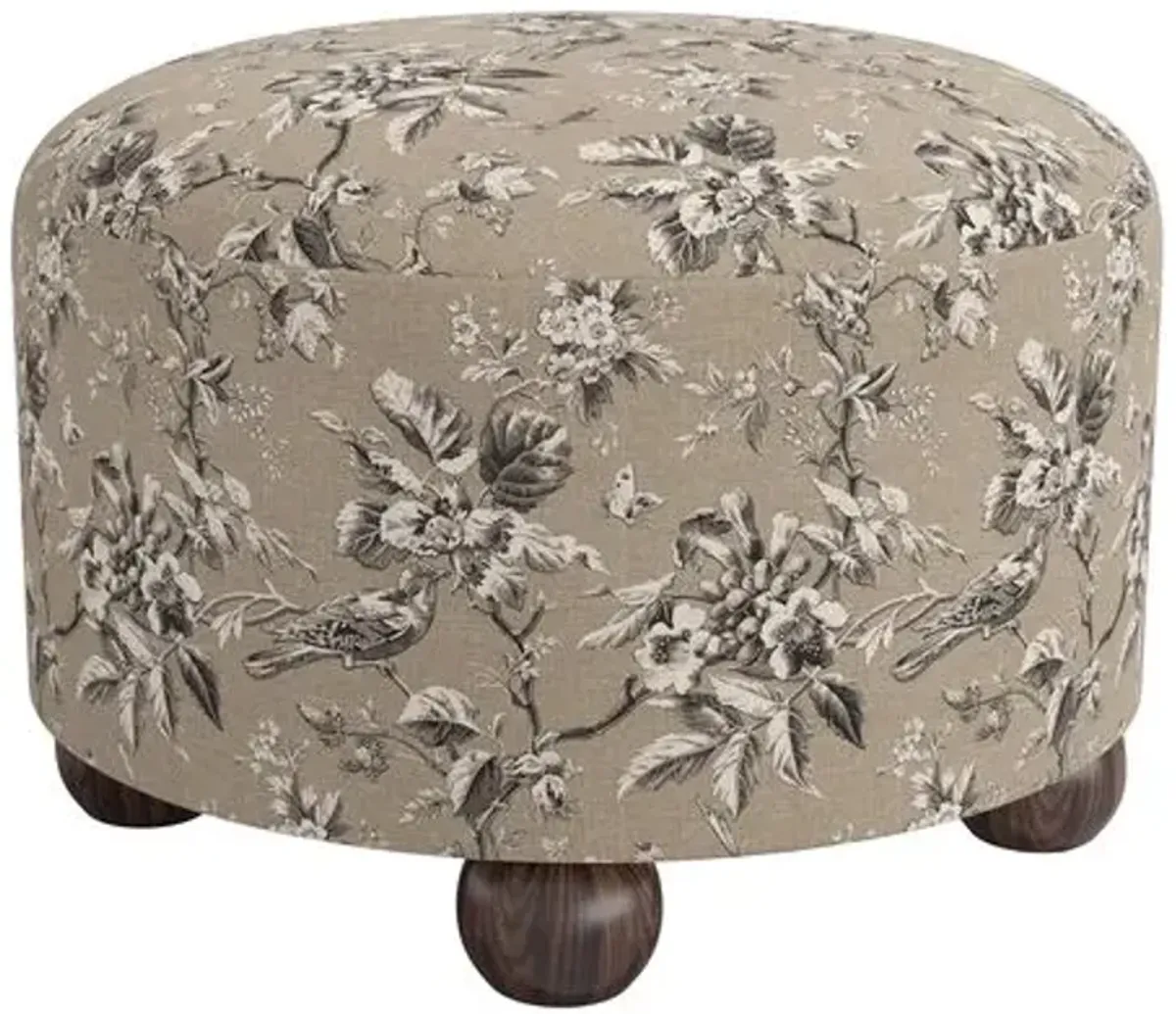 Brooke Ottoman - Michigan Bird Toile - Beige