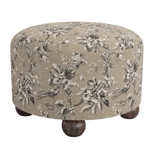 Brooke Ottoman - Michigan Bird Toile - Beige