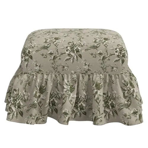 June Ottoman - Michigan Bird Toile - Green